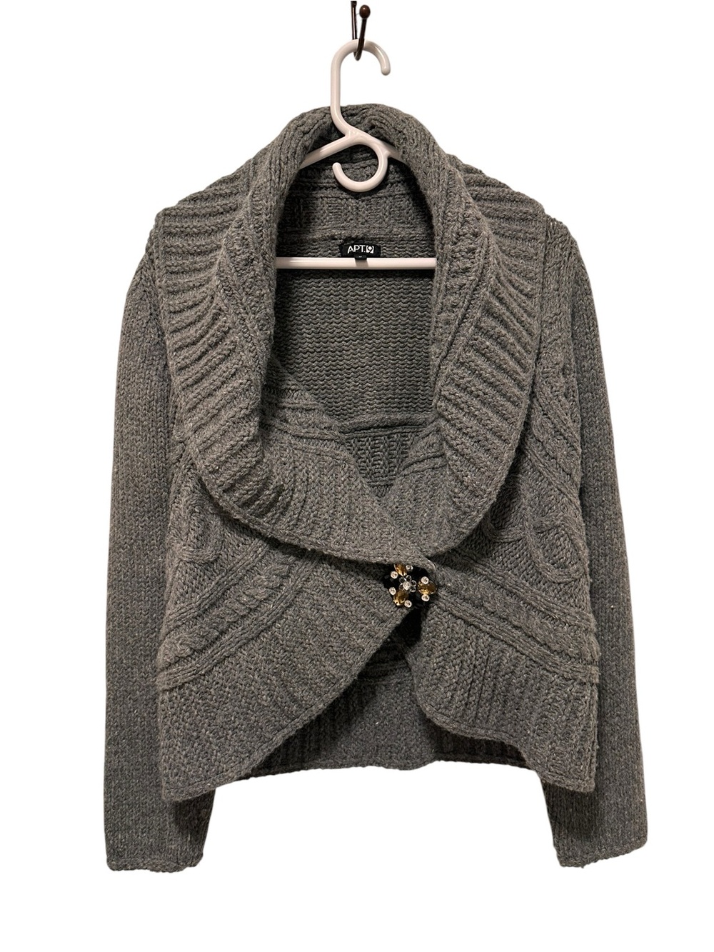Apt. 9 Gray Shawl Collar Cable Knit Cardigan with Brooch